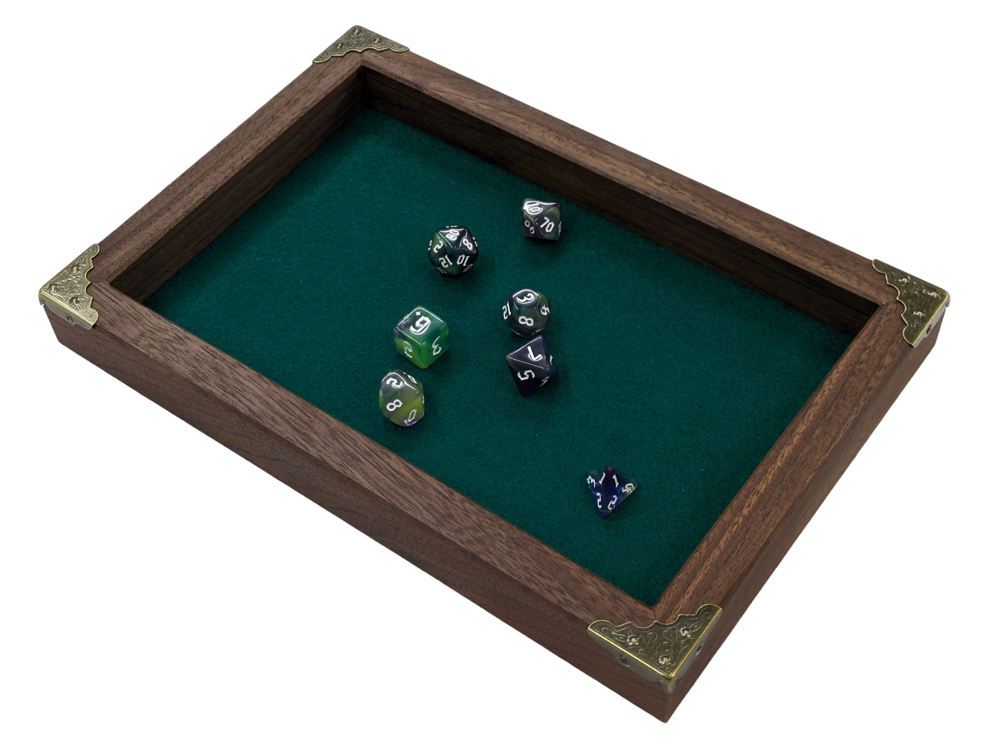 Tabletop Dice Tray - Forest Green - Brass Corners