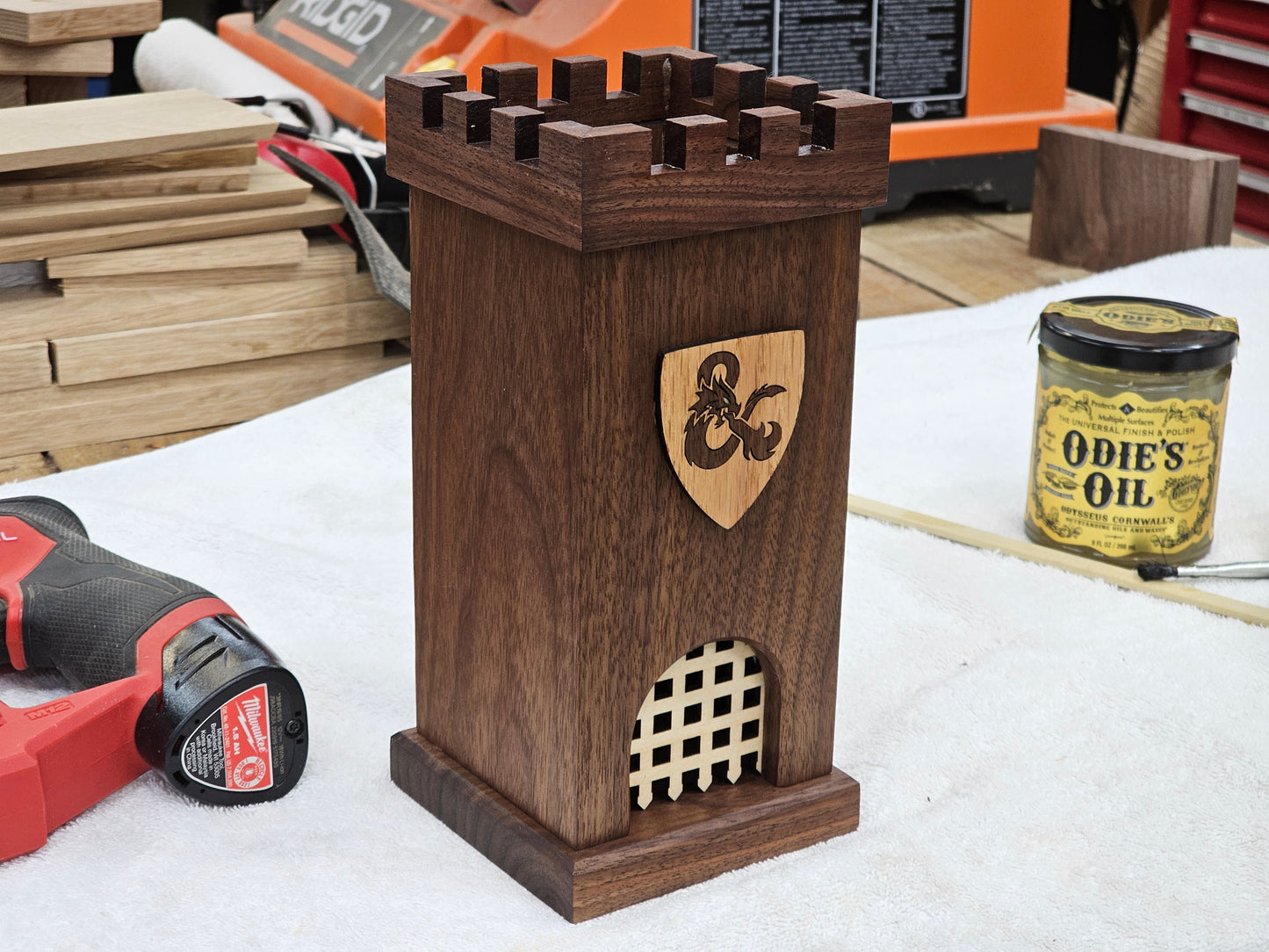 Dice Tower  Walnut D&D logo