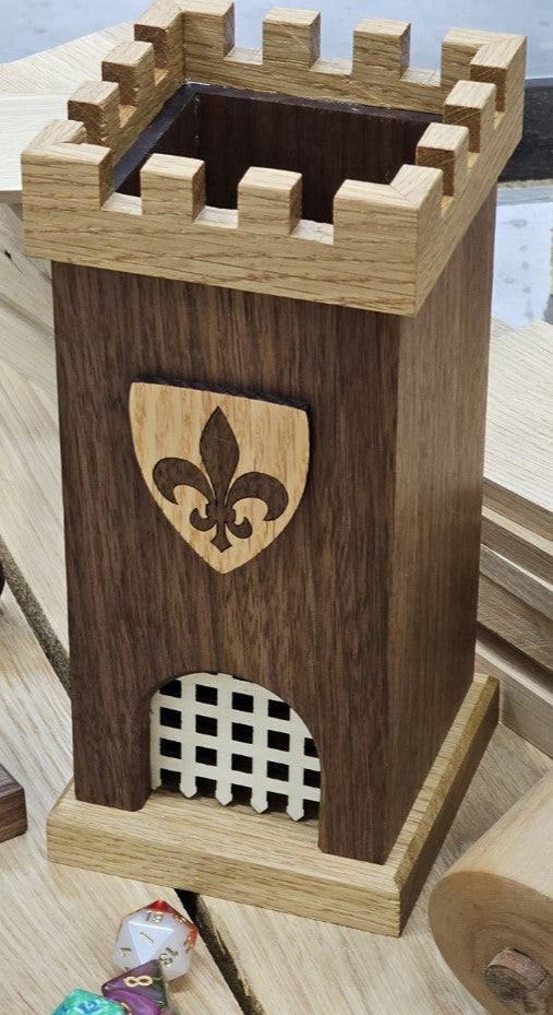 Dice Tower - Walnut and White Oak- Fleur-de-lis