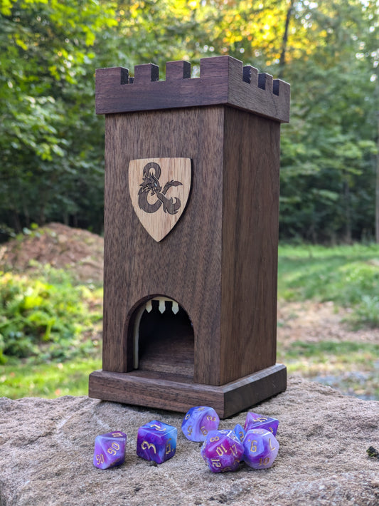 Dice Tower  Walnut D&D logo