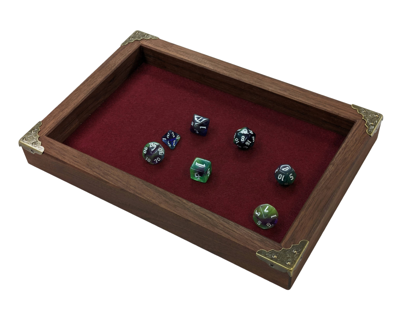 Tabletop Dice Tray - Royal Maroon - Brass Corners