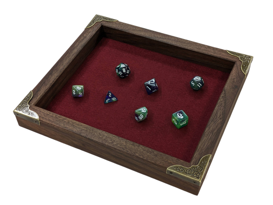 Tabletop Dice Tray - Royal Maroon - Brass Corners - Short